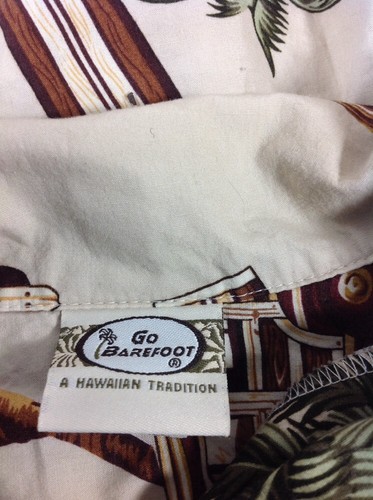 Go Barefoot Hawaiian Shirt Vintage Cars W/ Palm Trees Surfboard 112 - Picture 9 of 9