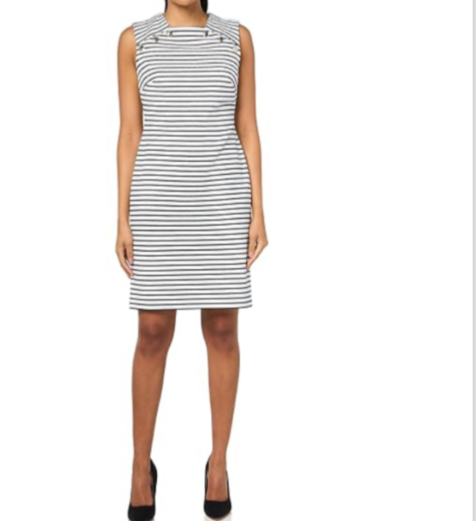 Tommy Hilfiger Womens Striped Nautical Sheath Dress Size 16 Sleeveless Navy Blue