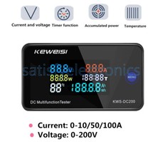 DC0-200V 10A/50A/100A Shunt Digital LED Voltage Current Temperature Power Meter