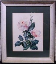 Vtg Victorian Style Watercolor Painting Roses Floral Still Life