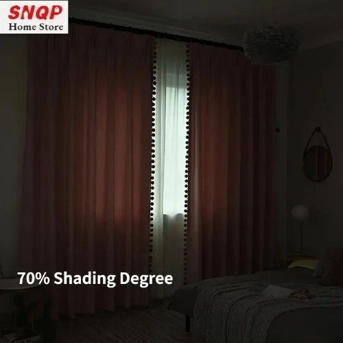 Pink Blackout Curtains Living Room Cotton Linen Curtains  Shading Window Drapes - Image 4 of 4
