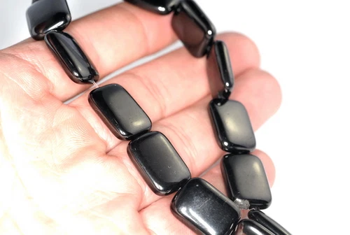 17X13MM BLACK JET GEMSTONE ORGANIC RECTANGLE LOOSE BEADS 16inch - Picture 3 of 4