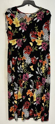 CJ Banks Maxi Summer Dress Size 1x Black Floral Poly spandex Plus Size Stretchy 
