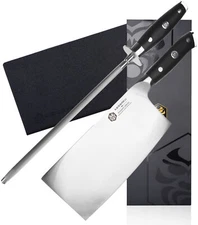 Kessak 7" Cleaver Butcher Knife + 10" Honing Rod - Dynasty Series German Steel