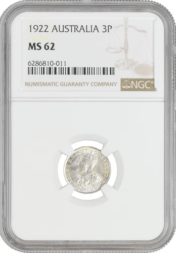 Australia 3 pence 1922, NGC MS62, "King George V (1911 - 1936)"