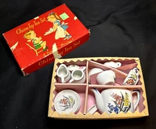 Miniature China Toy Tea Set Teapot Porcelain Serves 4 Japan Original Box Vintage