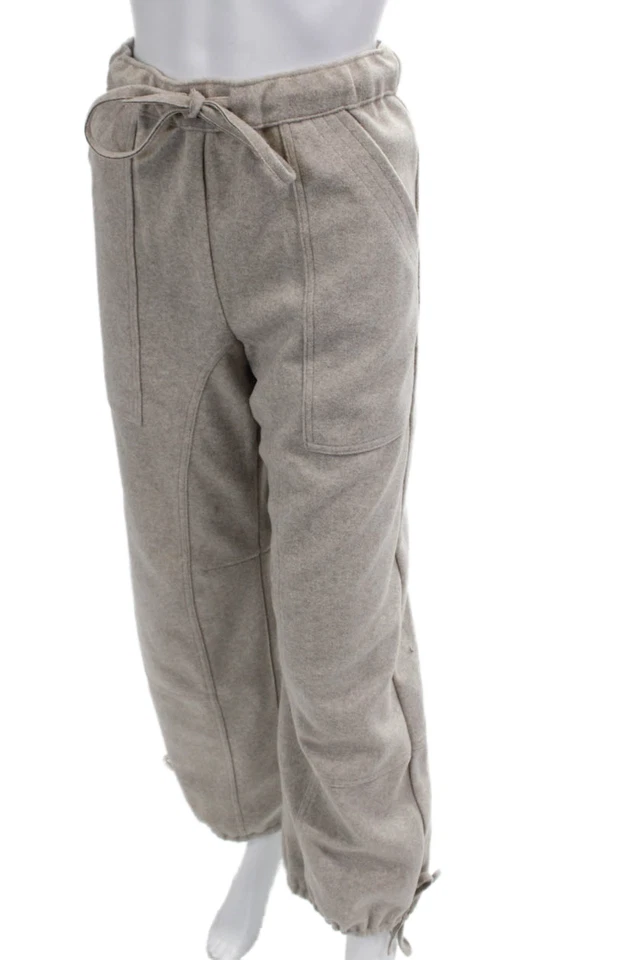 Calça jogger feminina Zara com cordão cintura perna cônica bege tamanho P - Imagem 2 de 4