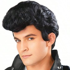 50's Greasers Style Black Wig 3 Inches Rock Cosplay Accessory for Adults