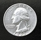 1955-D  25c SILVER  Washington Quarter VF/EF   VERY LOW Mintage 3.2m    (R001)