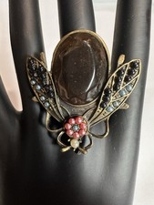 Vintage style statement ring insect Bee Moth Beaded Stretch Large