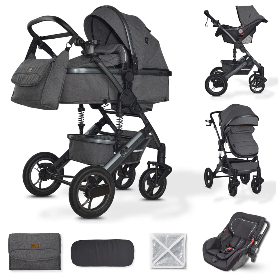 BRONEA® Kombi Kinderwagen 3-in-1 Komplettset BUGGY & AUTO-BABYSCHALE & MATRATZE - Bild 1 von 1