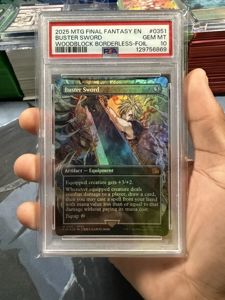 Buster Sword #0351 2025 Magic MTG Final Fantasy Woodblock Borderless-Foil PSA 10 - Image 3 of 4