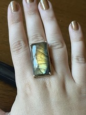 sterling silver large rectangular labradorite ring size 6