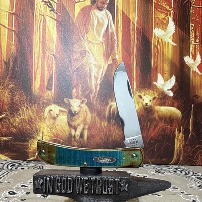Custom Hand Fired Case XX Caribbean Blue Bone Sawcut Jig Sod Buster Jr