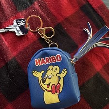 Haribo Bear Backpack Key Chain Blue Yellow Faux Leather Tasseled