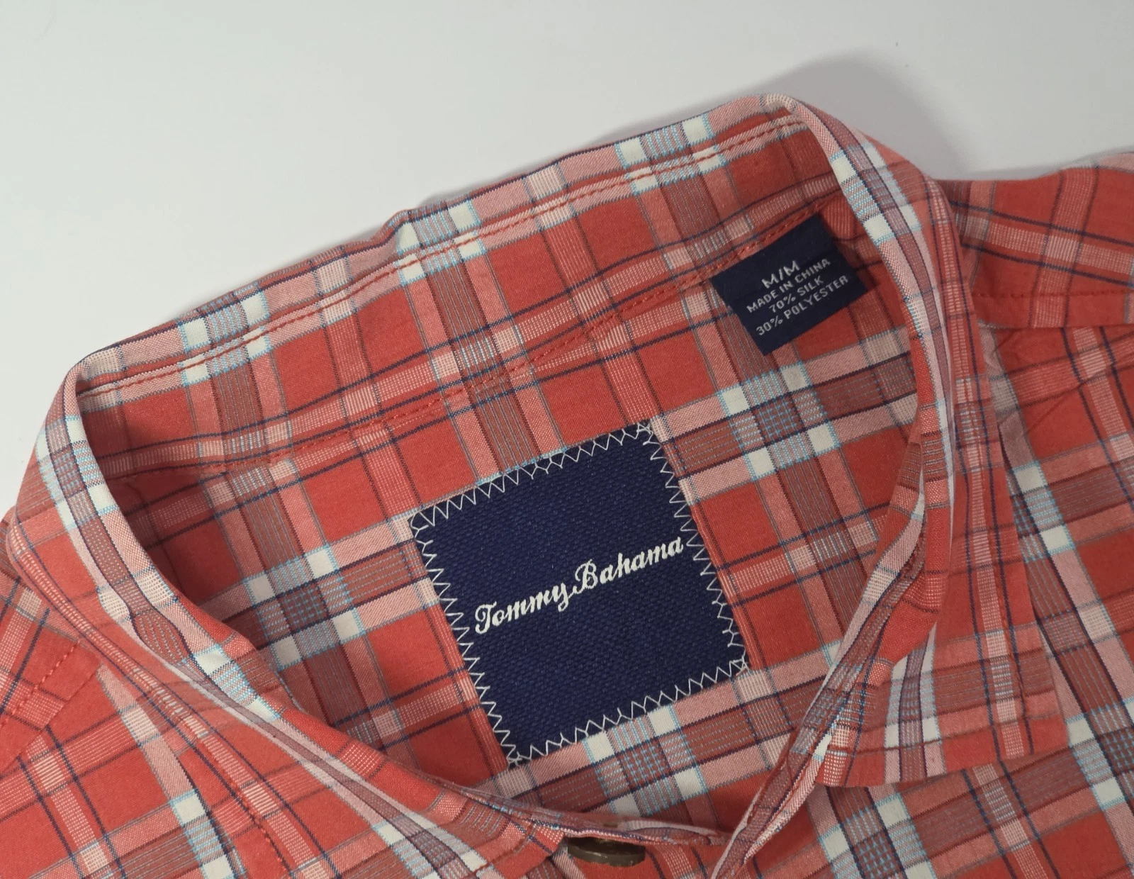Tommy Bahama Mens Size M Silk Blend Red Paid Button Up Camp Shirt