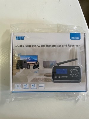 August MR280B Bluetooth Dual Transmitter Receiver, LCD, Optisch, USB-C, Schwarz