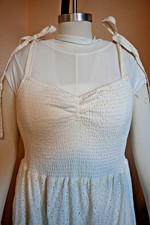 Madewell Dress Womens Size L Cream Smocked Cotton Eyelet Tie Shower Dress 