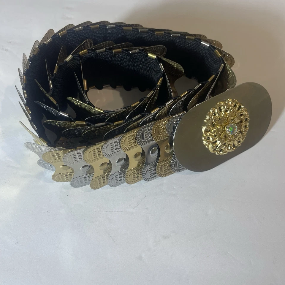 复古 Marshal 皮带钩针水钻人造皮革金色复古亮片弹力 — 第 2/4 张图片