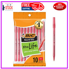 10-Count BIC Round Stic Xtra Life Red Ballpoint Pens, Medium Point 1.0mm 