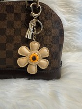 Beige flower Key Ring Bag Charm Keychain Faux Leather Handmade Accessories New