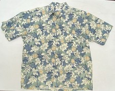 Vintage Pierre Cardin Mens Sz XL Hawaiian Shirt Blue Floral Button Pocket Cotton