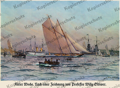Willy Stöwer Kieler Woche Regatta Wilhelm II. SMY Meteor IV Segeln Seefahrt 1911
