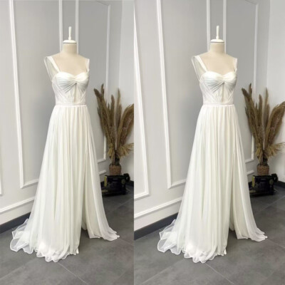 Chiffon Wedding Dresses Front Slit Sleeveless A Line Ruched Bridal Gowns 2026
