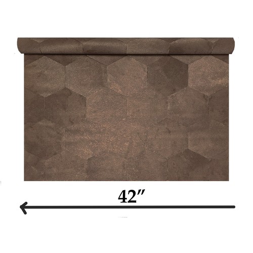 Geometric Hexagon bronze brown metallic wallpaper faux cow hide skin textured 3D - Picture 4 of 16