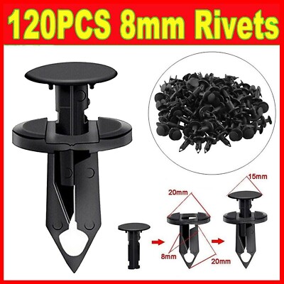 120PCS Bumper Clips Retainer Auto Car Plastic Rivets Fastener Fender Push 8mm