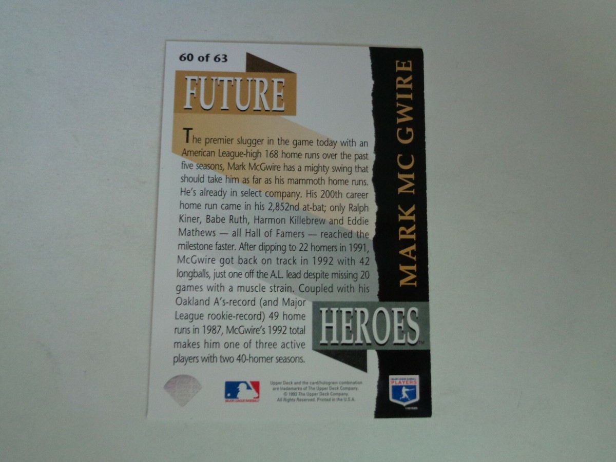 1993 Upper Deck Future Heroes Mark McGwire Card #60 of 63 | eBay
