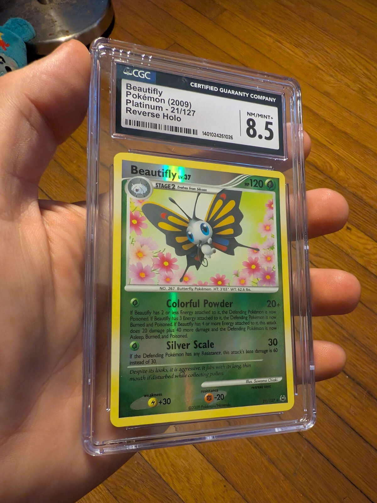 CGC 8.5 NM/Mint+ 2009 Pokemon Platinum Beautifly 21/127 Reverse Holo Rare Card