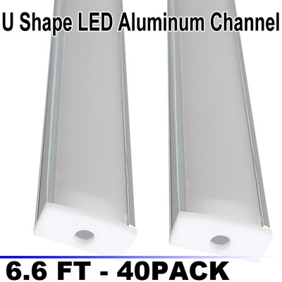 40 PACK 2M LED Profiles Aluminium Channel  For LED Strip Light U-Shape 