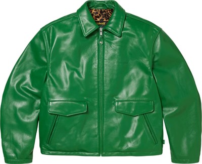 Supreme Schott Leather Racer Jacket (FW24) - Green, Size 