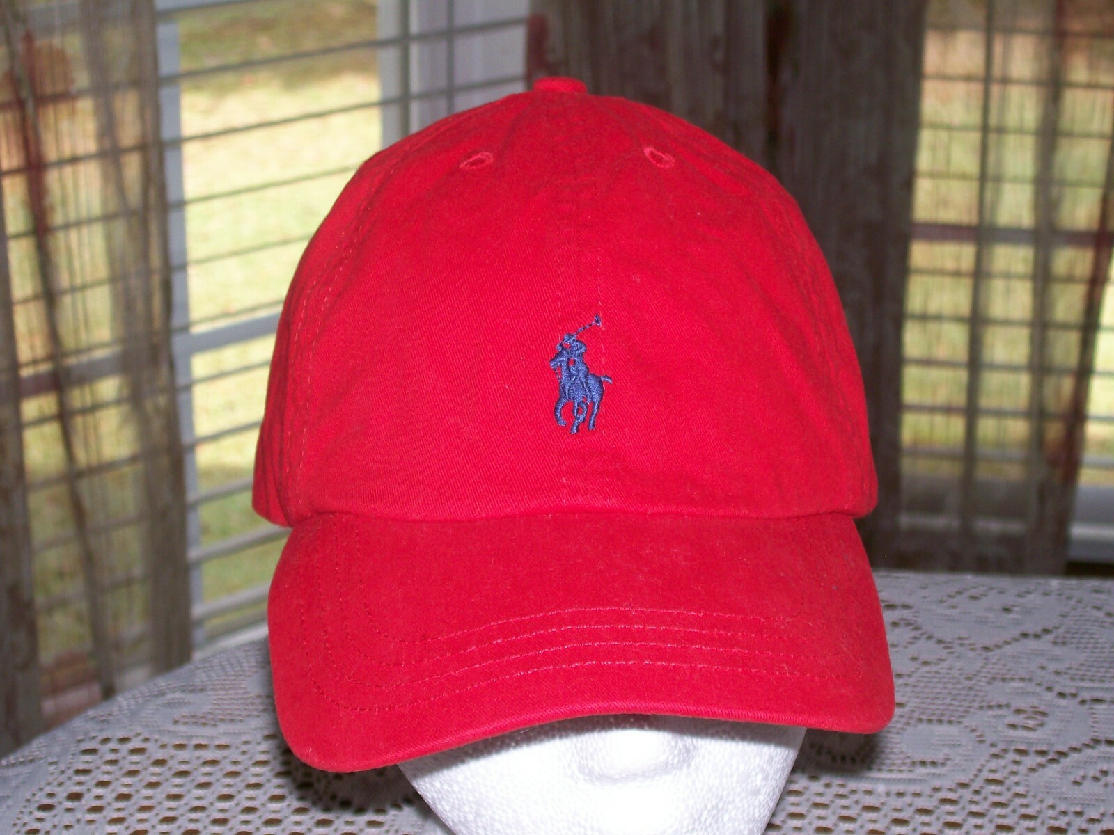 Cappello rosso polo Ralph Lauren con cinturino in pony blu regolabile schiena bambini 8 20