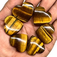 6 Pcs Natural Tiger Eye 24.5-26mm Huge Heart Shape Loose Untreated Gemstones Lot