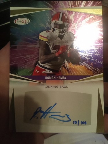Roman Hemby 2025 Sage Football Autogramm Auto RC Maryland /100 Gold
