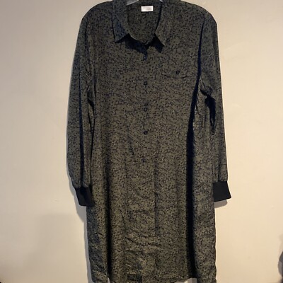 ECRU ROMAN LONG SLEEVE SHIRT DRESS CAMO OLIVE Sz Lg Missing Belt