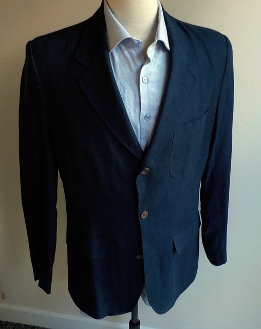 J. CREW 100 Linen 3 Button Blue Blazer SZ 40L Partial Lining eBay