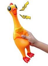 Rubber Chicken Toy - Orange Design - Squeaky fun screaming 12.5 inch tall