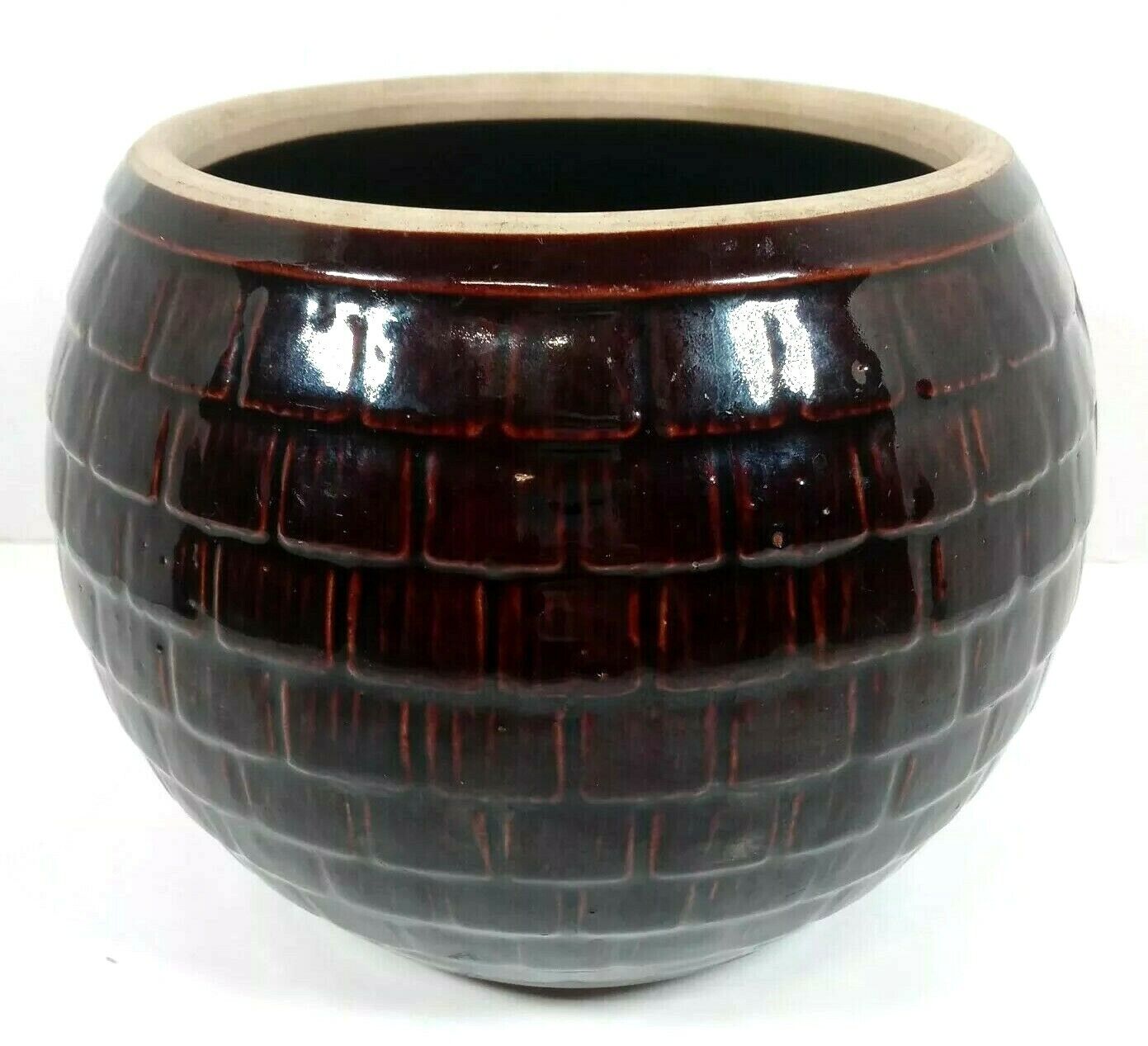 Vintage McCoy Round Stoneware Crock Ball Shape Brown Brick Jar Pot Bowl Planter Nowa, limitowana wyprzedaż