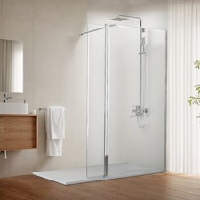 Frameless Tempered Glass Shower Screen 800x1900mm With 300mm Flipper Panel UK