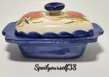 Portugal Pottery By Jose Cartaxo Hand Painted Pottery Clay Bowl & Lid Blue Multi