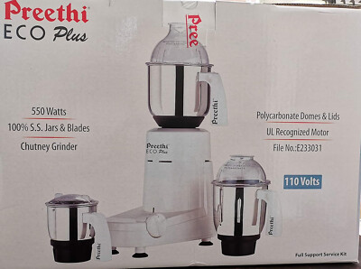Preethi Eco Plus Steel 2-Jar Mixer Grinder, 550-Watt, White, | eBay