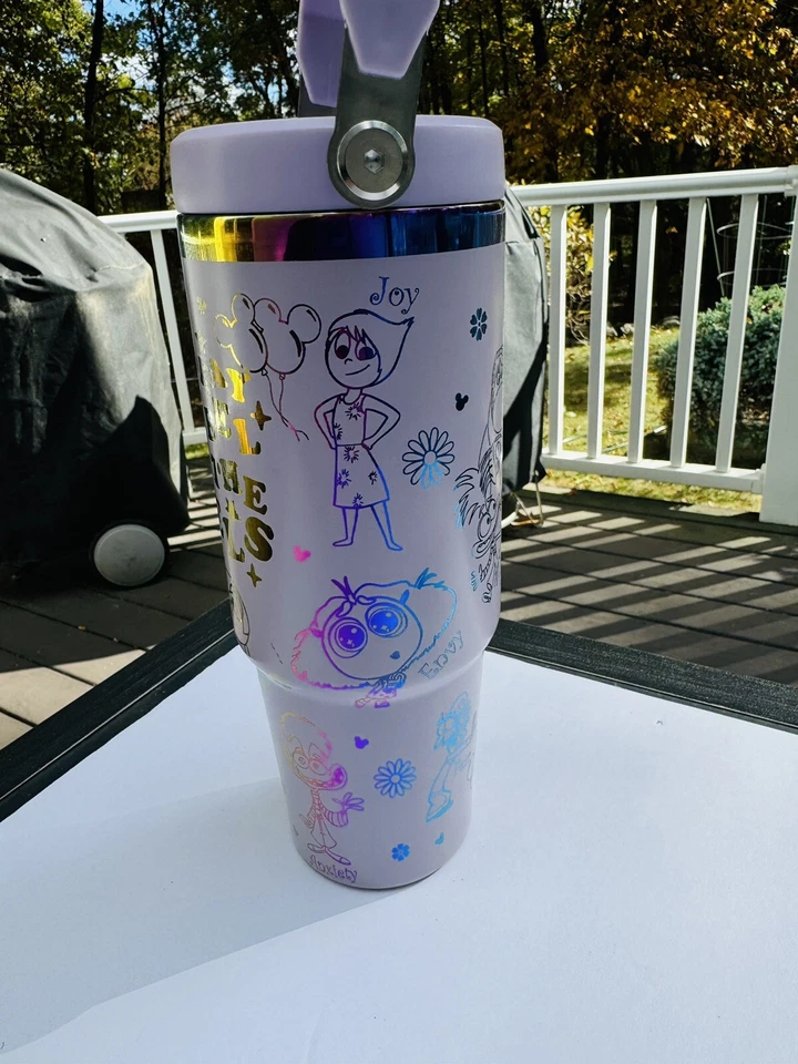 30盎司翻盖吸管隔热玻璃杯激光雕刻迪士尼Inside Out 2 — 第 2/4 张图片