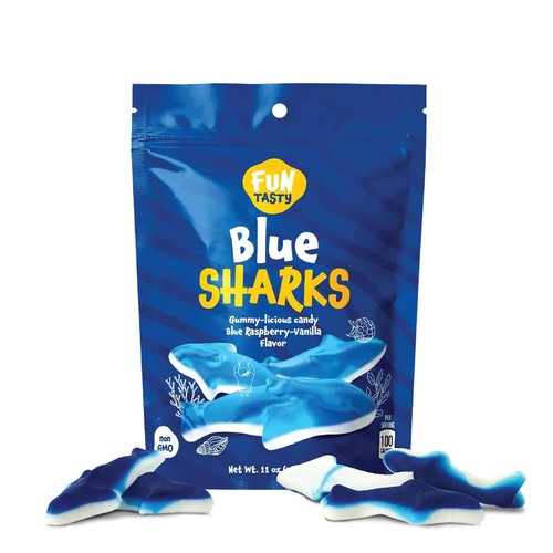 Funtasty Blue Sharks Gummy Candy, Blue Raspberry Marshmallow Flavor - 11-Ounce