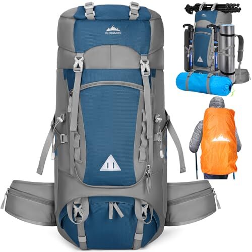 Hiking Backpack Waterproof Camping Backpack with Rain Cover Large 60L Blue-image