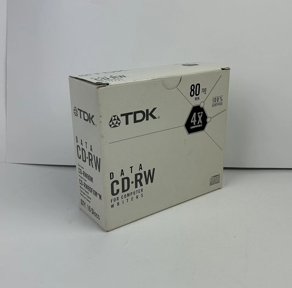 TDK CDRW80FXM*M Rewritable CDs CD-RW Blank Data Discs 80min 1-4X 700MB 9 EA NEW - Image 3 of 4