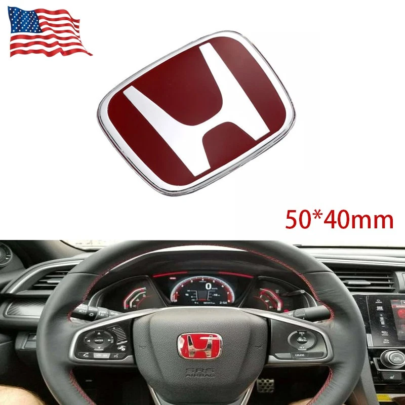 Fit For Honda 2000-24 Civic Coupe SI 4dr 2dr Steering wheel Red Badge JDM Emblem - Image 2 of 4