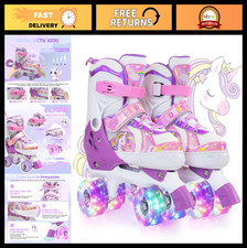 Adjustable Roller Skates for Kids, 4 Sizes, 8 Flashing Wheels, Beginners Friendl